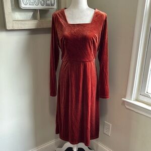 JessaKae Collection Long Sleeve Velvet Midi Dress Burnt Orange NWT